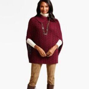 Red Burgundy Talbots Cable Knit Poncho Sweater (NWT)
